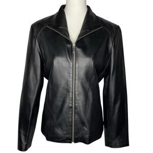 Vintage Y2K Covington Leather Jacket Black Full Zip Women Large 14 16 Biker Moto